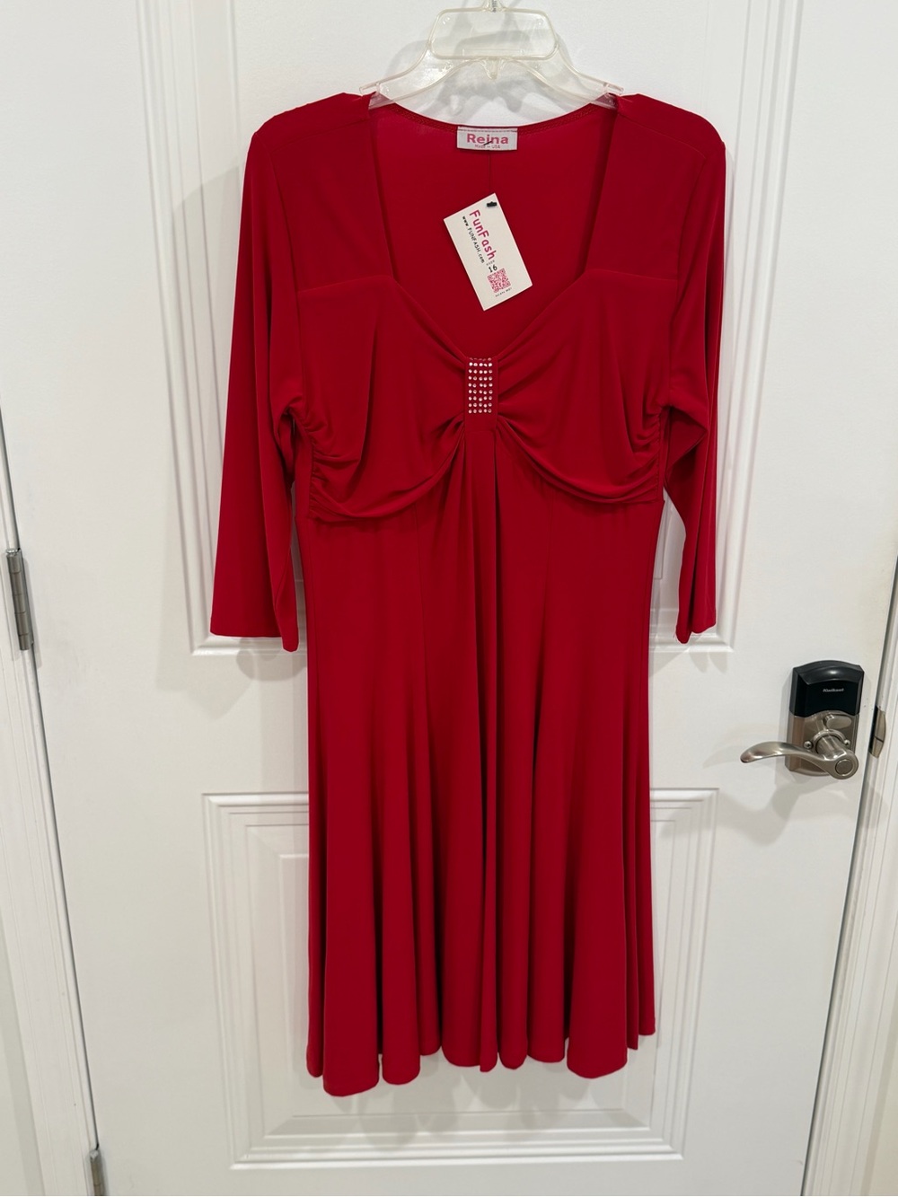 Red V-Neck A-Line Dress Size 16